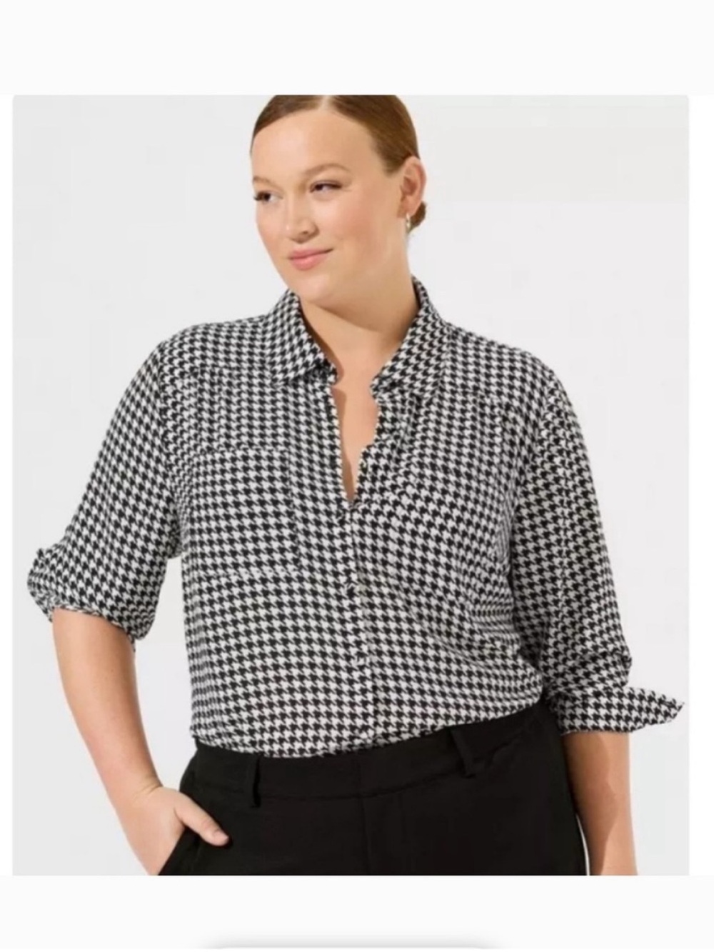 Torrid Madison Georgette Houndstooth Button Up Blouse Shirt 1X NWT
